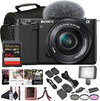 Sony ZV-E10 Mirrorless Camera Black with 16-50mm Power Zoom Lens (ILCZV-E10L) – 24.2 MP APS-C Sensor, 4K Video, Vari-Angle Screen w/ 64GB Card, Filter Kit,Photo Software, 2 x NPF-W50 Battery and More by Sony