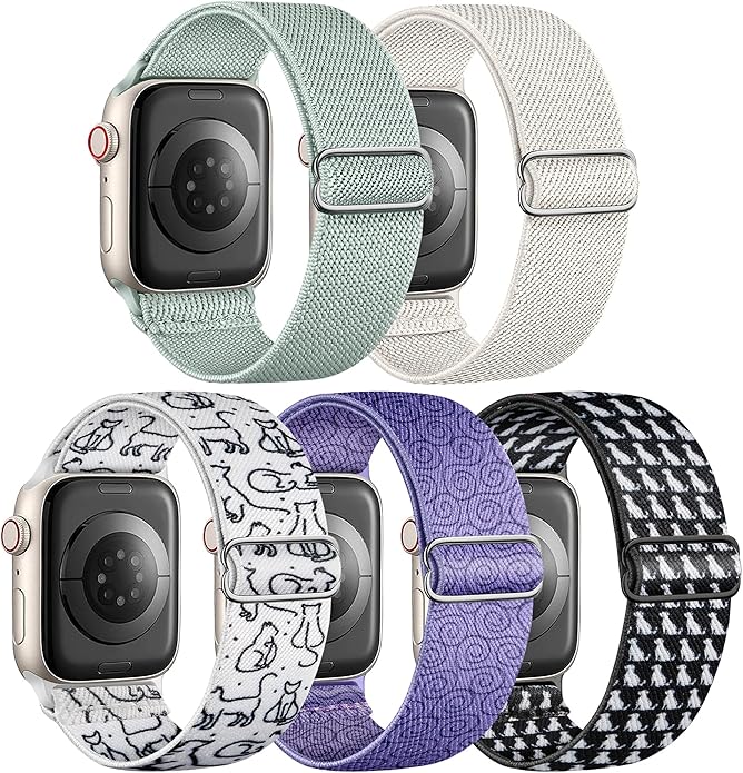 5 Pack Stretchy Nylon Band Compatible with Apple Watch Bands 40mm 41mm 42mm 44mm 45mm 46mm 49mm 38mm for Women Men, Braided Solo Loop Strap for iWatch SE3 2, Ultra3 2 1, Series 11 10 9 8 7 6 5 4 3 2 1 by Cangroo