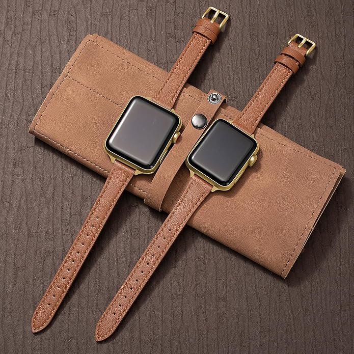 SEURE 2-pack Leather Bands Compatible with Apple Watch Band for women 38mm 40mm 41mm 42mm 44mm 45mm 46mm 49mm,Genuine Leather Band Slim Thin Strap for iWatch Ultra SE Series 11/10/9/8/7/6/5/4/3/2/1 - Image 3