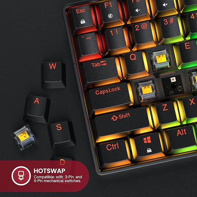 HK GAMING GK75 75% v3 | Hotswap Mechanical Gaming Keyboard | 84 Keys Multi Color RGB LED Backlit for PC/Mac Gamer | US Layout (Black, Mechanical Blue) - Image 4
