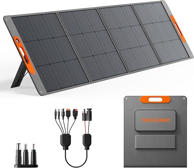 280W Portable Solar Panel for Power Station, 25.8% High Efficiency HPBC Solar Cell, QC3.0, Type-C 60W, MC4 Output, IP65 Waterproof, Ultra-Light Solar Panel for Outdoor Camping, RV, Off Grid by TWELSEAVAN