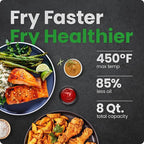 Chefman Air Fryer 8 Qt | TurboFry® 4-in-1 with 450°F Hi-Fry Option for Crispier Results | Bake, Dehydrate, Frozen | XL Nonstick Dishwasher-Safe Basket | Stainless Steel - Image 2