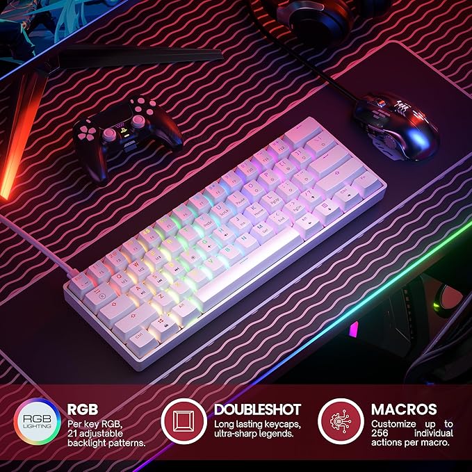 HK GAMING GK61 SE 60% | Mechanical Gaming Keyboard | 61 Keys Multi Color RGB LED Backlit for PC/Mac Gamer | US Layout (White, Mechanical Blue) - Image 3