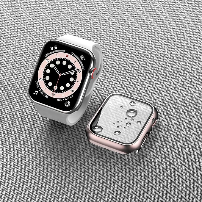 2 Pack Hard PC Case Compatible with Apple Watch Series 9/8/7 45mm, Case with Tempered Glass Screen Protector Overall Bubble-Free Cover for iWatch 9/8/7 Accessories, (Black+Rose Gold, 45mm) - Image 7