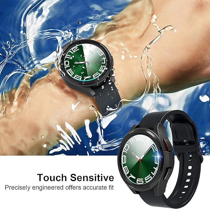 Suoman 4+4 Pack for Samsung Galaxy Watch 6 Classic 43mm Case,HD Screen Protector,All-Round PC Matte Protective Cover Bumper -Black - Image 7