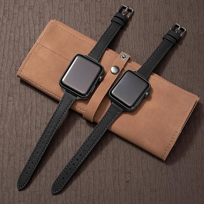 SEURE 2-pack Leather Bands Compatible with Apple Watch Band for women 38mm 40mm 41mm 42mm 44mm 45mm 46mm 49mm,Genuine Leather Band Slim Thin Strap for iWatch Ultra SE Series 11/10/9/8/7/6/5/4/3/2/1 - Image 3