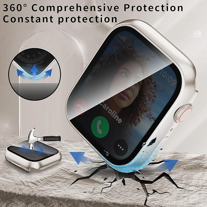 Waterproof Privacy Case Compatible with Apple Watch Series 9/8/7 45mm with Anti-peep Screen Protector, iWatch Face Cover Protective Bumper for iWatch Case 45mm Rose Gold - Image 5