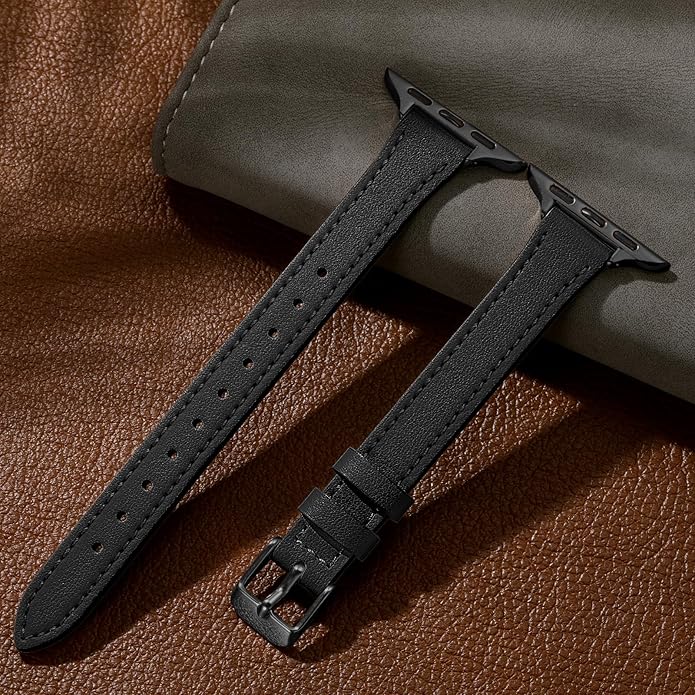 Charlam Slim Leather Band Compatible with Apple Watch Bands for Women 40mm 38mm 41mm 42mm 44mm 45mm 46mm, Top Grain Genuine Leather Strap Thin Wristband for iWatch Series 11 10 SE 9 8 7 6 5 4 3 2 1 - Image 5