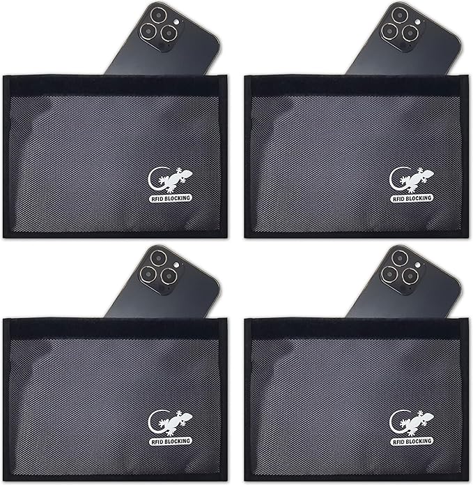 4 Faraday Bag Anti-Tracking GPS RFID Car Key Signal Blocker Wallet Shielding Pouch Protective Case for Cell Phone Car Key FOB, Data Privacy, Electronic Device Security (4 PACK - GRAY) by GeckoTravelTech