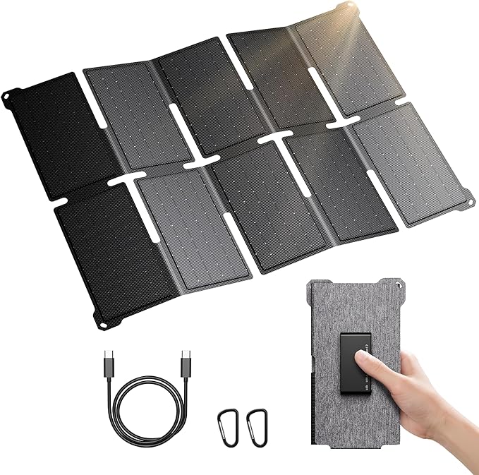 BigBlue Portable 35W Solar Panel Charger with Fast Charging USB-A and PD 25W USB-C for Camping Backpacking, 1.54 lbs, IP68 Waterproof, Folding Solar Phone Charger for iPhone/Android, iPad, Power Bank by BigBlue