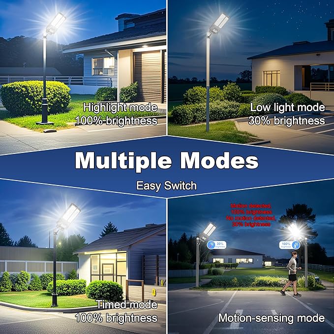 2025 New Solar Street Light, Solar Street Lights Outdoor Waterproof Dusk to Dawn 7000K LED Security Flood Light with Motion Sensor and Remote Control for Pathway, Entryway & Yard - Image 4