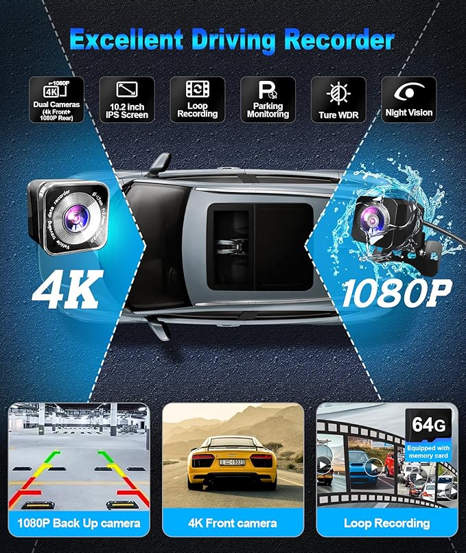 10.26” Carplay Screen for Car, HD IPS Wireless Portable Touch Screen with 64GB TF Card – Supports Apple Carplay & Android Auto, Mirror Link/4K Dash Cam/1080P Rear Camera/BT/FM/Voice Control - Image 3