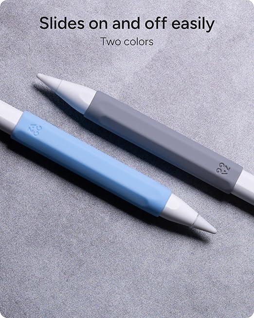 ZAGG 2-Pack Silicone Grips for Apple Pencil (1st Gen, 2nd Gen, USB-C) & ZAGG Pro Stylus (2 & 1) – Ergonomic Comfort, Anti-Roll, Round with Three Flat Surfaces Design for Writing & Drawing, Blue, Grey - Image 2