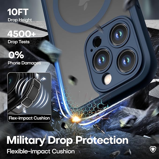 ImpactStrong Magnetic Guard Designed for iPhone 15 Pro Max Case [Camera Protection] [Military Grade Drop Tested] [Compatible with MagSafe] Slim Translucent Matte Phone Case (6.7") - Navy Blue - Image 6