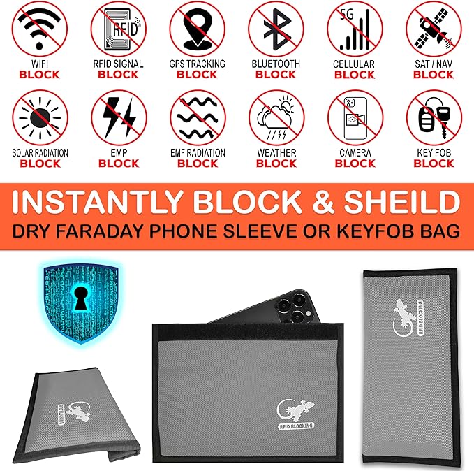Faraday Bag, Anti-Tracking GPS RFID Car Key Signal Blocker Wallet Shielding Pouch Protective Case for Cell Phone Car Key FOB, Data Privacy, Electronic Device Security (SILVER - NYLON) - Image 2