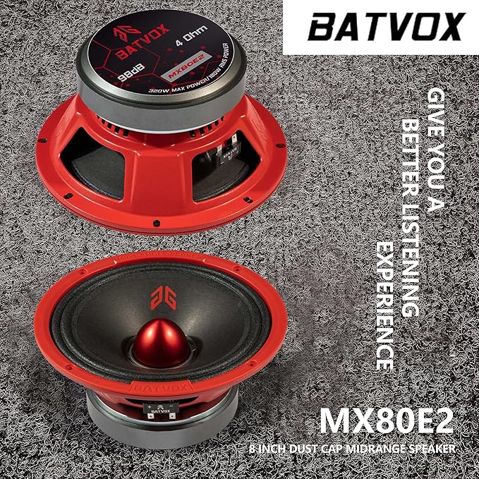 MX80E2 Midrange Loudspeaker 8" Red Bullet, 640W Max, 4 Ohms, Premium Quality Audio Door Speakers for Car or Truck Stereo Sound System, Red (2 Speaker) - Image 4